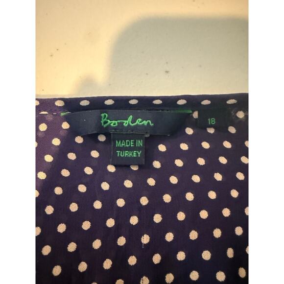 Boden Navy Blue Pink Polka Dots Viscose 3/4 Sleeve Blouse Size 18 runs small - Picture 7 of 8